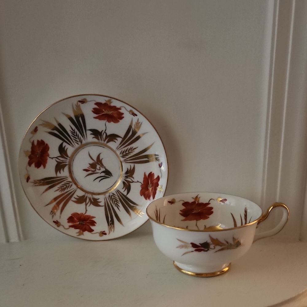 RARE Vintage White Art Deco Royal Chelsea Handpainted teacup, Made in England